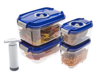 Set manjših pravokotnih vakuumskih posod, 5-delni set - modra