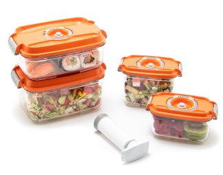 Set manjših pravokotnih vakuumskih posod, 5-delni set - oranžna