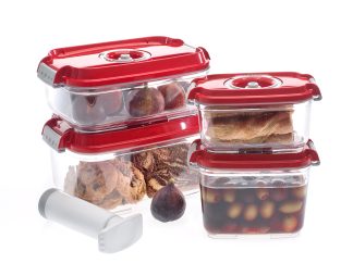 Set manjših pravokotnih vakuumskih posod, 5-delni set - rdeča