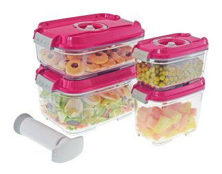 Set manjših pravokotnih vakuumskih posod, 5-delni set - temno roza