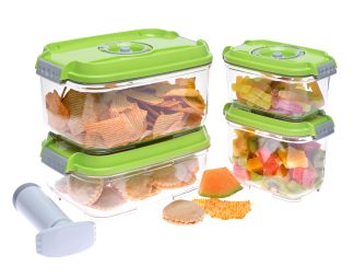 Set manjših pravokotnih vakuumskih posod, 5-delni set - zelena