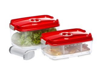 Set večjih pravokotnih vakuumskih posod, 5-delni - rdeča