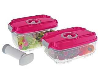 Set srednjih pravokotnih vakuumskih posod, 3-delni - temno roza