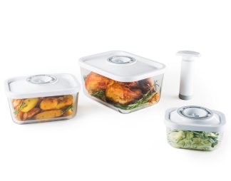 Steklene vakuumske posode, 4-delni set - bela