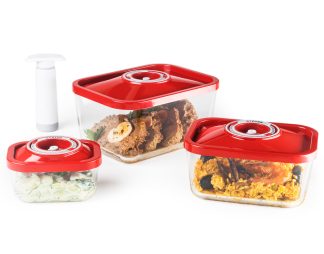 Steklene vakuumske posode, 4-delni set - rdeča